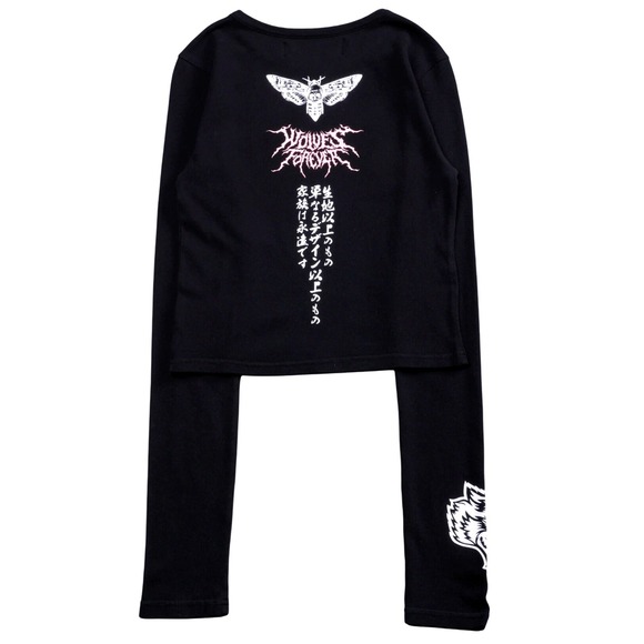 Darc Sport Moth Kanji LS Baby Tee Wolves Forever Graphic Long Sleeve XS Black - Picture 1 of 5